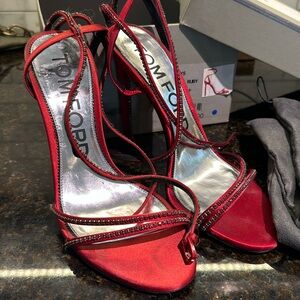 Tom Ford Deep Red Sandals with Glass Crystals